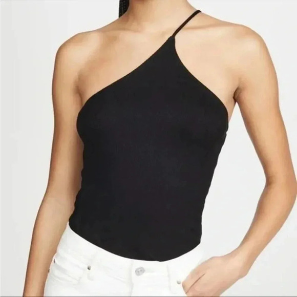 LNA Tops - LNA black ribbed one shoulder strap top